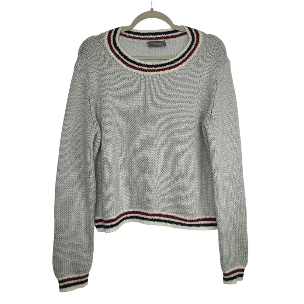 Wooden Ships Gray Sweater with Red and Black Accents